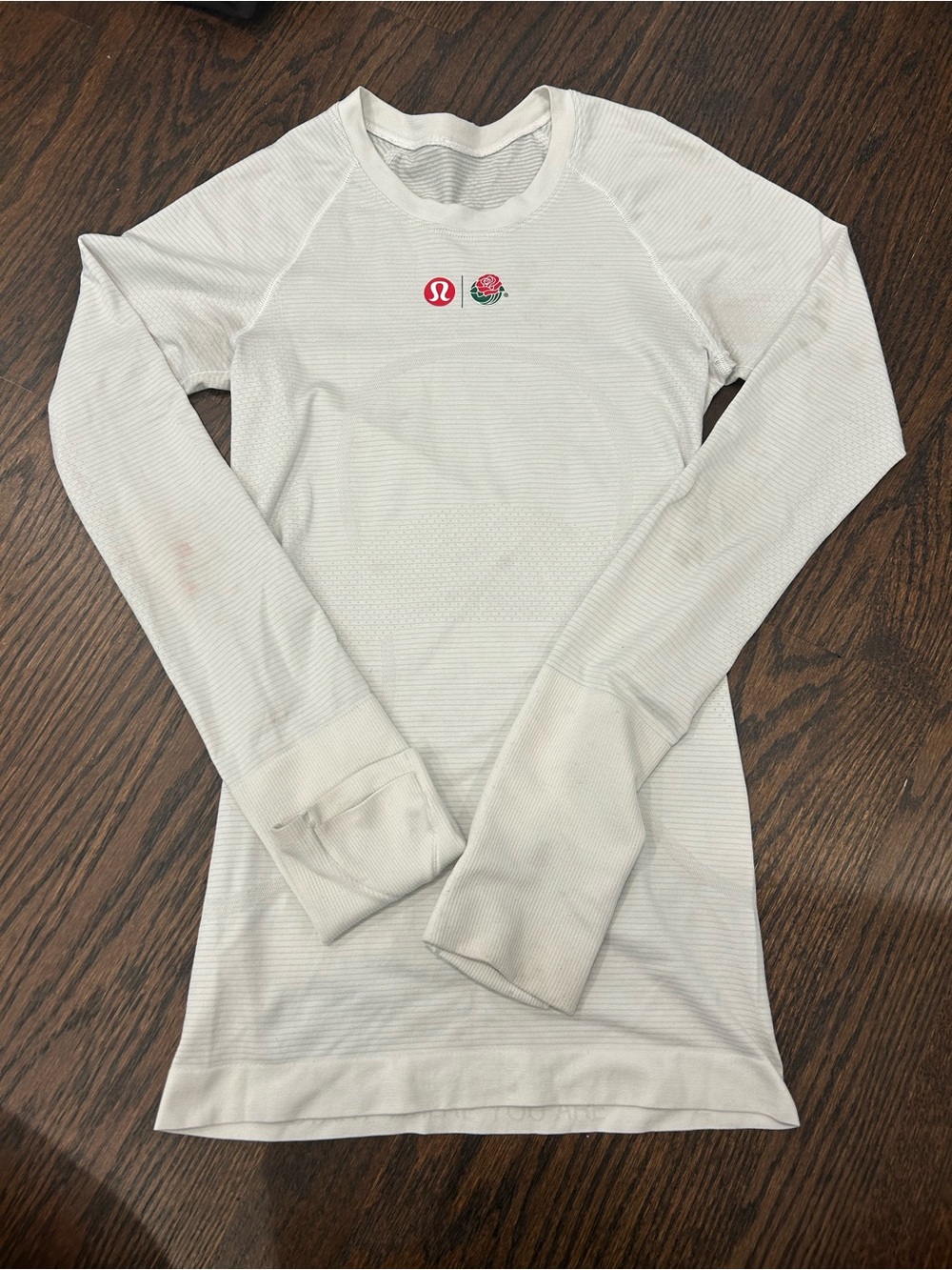 Limited Edition RoseBowl Lululemon White Long Sleeve Seamless Top with Rose Logo